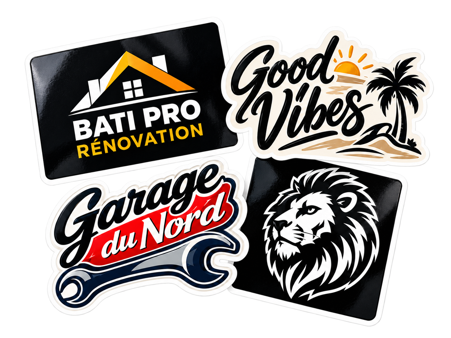 Exemples : Bâti Pro Rénovation, Good Vibes, Garage du Nord et lion